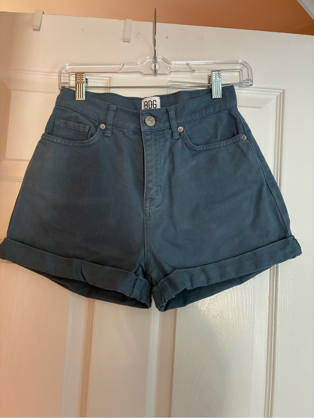 BDG Slate-Blue High-Rise Cuffed Jean Shorts